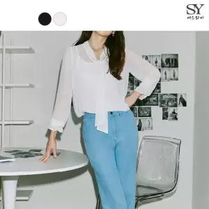 [홈쇼핑인기]에스와이 도트 시스루 타이 블라우스+이너 SET