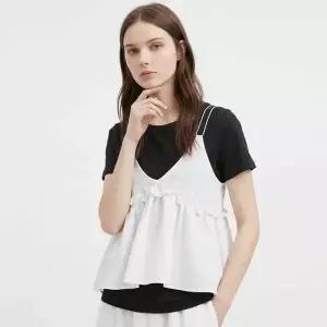 [샵앤] 여성 라운드 반팔티 끈나시 플레어 뷔스티에 세트 SHA-WSET-21162