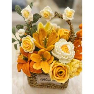 뜨개꽃 완제품 코바늘 만들기 키트 뜨개질 라벤더 바구니 뜨개꽃다발 해바라기