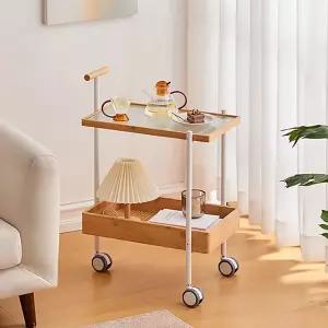 빈티지 이동식 사이드 수납 거실 원목 협탁 2단 테이블 선반