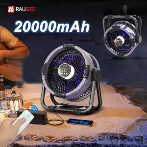 캠핑 팬 20000mAh 야외 캠핑용 충전식 휴대용 텐트 천장 선풍기 무선 공기 순환기 조명 및 리모컨 포함