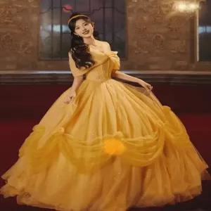 성인공주드레스 공주옷 연주회 옐로우(1) 고급 무대의상
