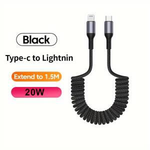 PD 20W USB 유형 C 스프링 자동차 iPhone 14 13 12 Pro Max 데이터 코드 iPad 와이어 용 고속 충전 케이블