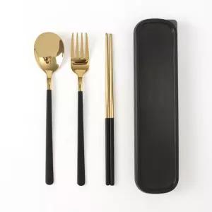 (블랙) 골든테이블 휴대용 수저 포크세트/캠핑/여행용/개인용/아이들/무소음/주니어/키즈/젖가락/셋트/수저
