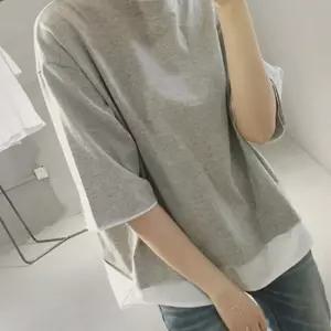 여성 여름 레이어드 스타일 무지 루즈핏 반팔 티셔츠