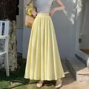 스커트 여자 노랑 롱 봄 하이웨이스트 프렌치 하이웨스트 슬림핏 A라인 우산 admr1