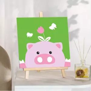 집콕 취미 어린이 DIY 유화 그리기 세트 캐릭터 캔버스 페인팅 돼지 색칠