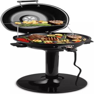 전기 그릴 야외 쿠시맥스 바비큐 1600W 휴대용 뚜껑 모임 작은 공간 조절 가능한 열 탈착식 스탠드 오일