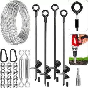 틴마오 30인치 지상 앵커 헤비 듀티 아연 도금 케이블 및 턴버클이 장착된 샤드 타이 다운 키트 샤드용