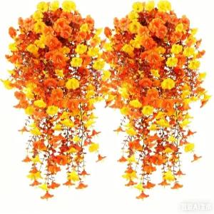 에어선 인조 나팔꽃 덩굴 60인치 매달린 식물 2개 실크 화환 가짜 녹색 가정용 정원 벽 울타리 실내 야외