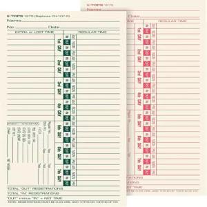 TOPs 타임 카드 격주 양면 번호 매기기 일수 3-1/2인치 x 9인치 마닐라 녹색/빨간색 인쇄 500개(1275개)