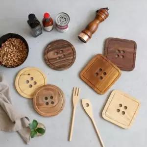 테이블인테리어 단추모양 냄비받침 사각 원형 우드 컵받침 티코스터