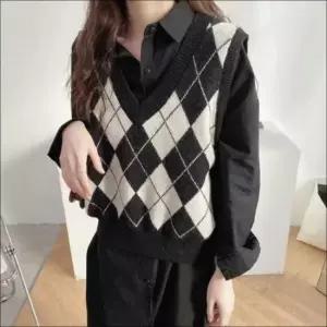 [SBD] 무지티셔츠 스판티셔츠 니트조끼 아가일 체크무늬 골지티셔츠 레이어드