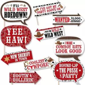 빅 닷 오브 해피니스 펀 웨스턴 호다운 - 와일드 웨스트 카우보이 파티 사진 부스 소품 키트 10피스