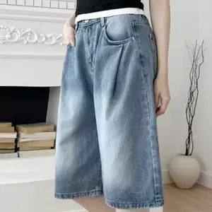 블카마켓 여자 앞핀턱 버뮤다 데님 팬츠 여성 7부 청바지 시티보이