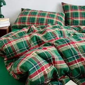 크리스마스 이불 커버 싱글 베개커버 레드 체크 침구 그린