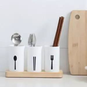 북유럽 디자인 원목 수저통 3구 다용도 식기정리함 주방 소품