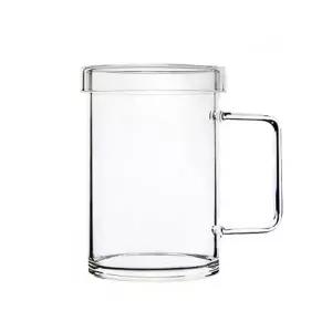 모던 내열유리 뚜껑 머그컵 380ml 1P 손잡이 유리컵 카페유리컵