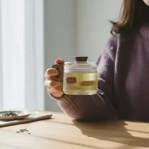 베베 디자인 원형 손잡이 내열 유리컵 홈카페 티머그잔 300ml