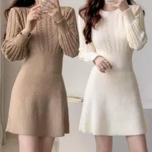 [SBD] 꽈배기 원피스 여성용 연말 미니 슬림 스커트 플레어 니트 파티룩