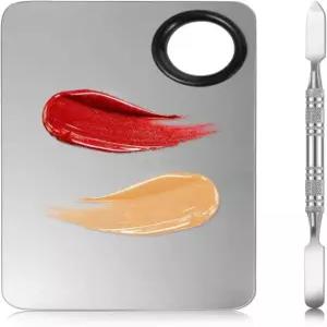 2인1 세트 메이크업 믹싱 팔레트 스테인리스 스틸 파운데이션 팔레트와 주걱 사용 섀도우 속눈썹 네일 아트 2 in 1 Rectangular