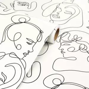 라이브리닌 추상 페이스 필 앤 스틱 벽지 셀프 접착 아트 누보 모던 크림 블랙 화이트 콘택트 페이퍼 탈착식 탄 베이지 뉴트럴 에스테틱 월 벽화 17.5 x Abstract Face