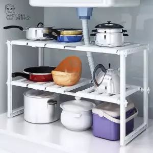 [콩심팥심]주방 정리 수납 선반 원목 느낌 길이 확장 가능 조리도구 보관 선반