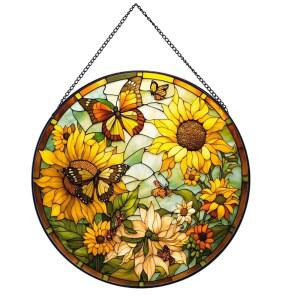 창문용 파유토우 해바라기 걸이 스테인드글라스, 20cm / 7.87인치 손으로 그린 태양 포수 정원 크리스마스 어버이날, 발렌타인데이 장식품 축제 선물