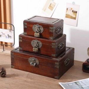 연지 궤짝 원목 수납박스 소품 소형 버클 플란넬 대형 손잡이 빨간색 나무