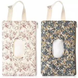 Cosblank 퀼트 기저귀 및 물티슈 파우치 2개, 휴대용 걸이식 꽃무늬 가방, 재사용 가능한 파우치, 유모차