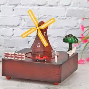 원목 수공예 풍차 오르골 장식 회전 뮤직박스 기념품 인테리어 소품