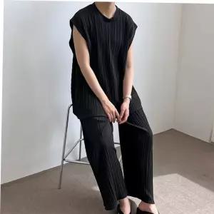 홈웨어세트 여성 플리츠세트 맞주름 나시 밴딩 통바지 홈웨어 1P