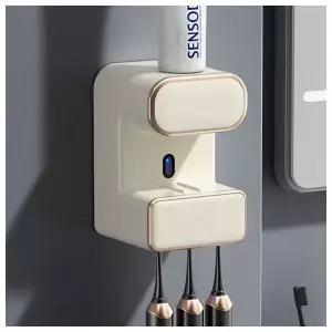 자동센서 치약 디스펜서 겸 칫솔살균기(아이보리)