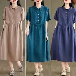 은창)린넨 컬러풀 웨이스트 버튼 롱 원피스 여름 휴가 (HSJ-WF5E8D3)