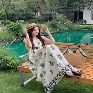 여자 썸머휴양지룩 백리스 끈나시 에스닉 롱원피스 (HSJ-WFIYW19)