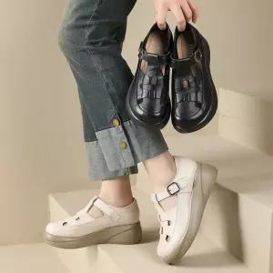 여사친 통굽 소프트웨지 로마 슈즈 봄여름 펀칭구두 사계절 샌들 소가죽 웨지힐 admr2