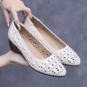 하계 빈티지 여친 웨지힐 샌들 슈즈 리얼 가죽 웨지 힐 펀칭 단화 소프트 구두 admr5