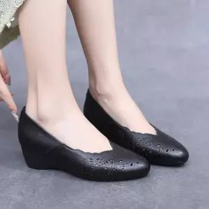 여친 여름 빈티지 웨지힐 샌들 슈즈 펀칭 리얼 가죽 웨지 통기성 풀오버 스틸레토 admr5