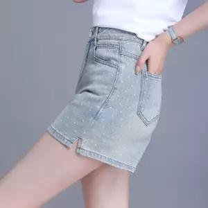 뚜에스틸로 여름 캐주얼 여성 청반바지 하이웨스트 청바지 슬림 숏와이드 시크 ADOR2