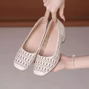 가죽 편안한 펌프스 웨지힐 펀칭 사계절 단화 샌들 리얼 여자웨지힐 봄여름 ible2