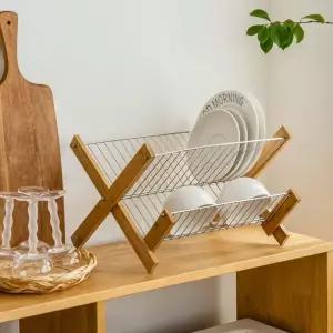 내구성 있는 스텐 주방 정리대 접이식 식기 건조대 그릇 용품 접시렉 2단