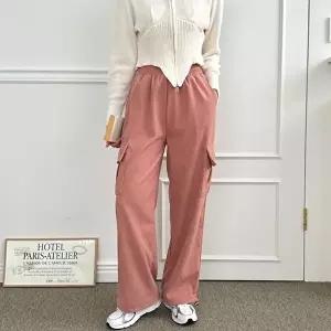 스트링 여성 카고팬츠 골덴 조거 바지 와이드 팬츠 (HSJ-WFFZWKK)