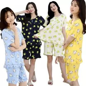 여성 쿨 프릴 파자마 세트 잠옷 반팔 냉감 여름 내복 (HSJ-WE4D155)