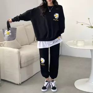 여성 봄 가을 남여공용 플라워 맨투맨 조거팬츠 트레이닝 세트 츄리닝 셋업 PST0450S 빅사이즈 루즈핏