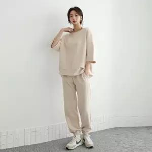 여성 봄 여름 면 무지 맨투맨 티셔츠 조거팬츠 츄리닝 세트 트레이닝 셋업 PST0432S 빅사이즈 루즈핏