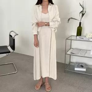 여성 봄 여름 린넨 셔츠 남방 나시 롱 원피스 세트 투피스 셋업 SST0103S
