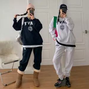 여성 봄 가을 면 나염 레이어드 맨투맨 조거팬츠 트레이닝 세트 PST0189S 빅사이즈 루즈핏