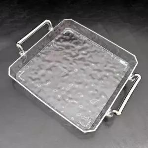 트레이 사각 아크릴 쟁반 물결무늬 투명 손잡이 접시