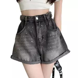 청 여름 여자청반바지 청반바지 롤업 반바지 하이웨스트 와이드 슬림핏 A라인 핫팬츠 원템2