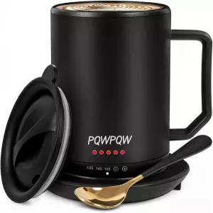 PQWPQW 스마트 온도 조절 가열식 커피 머그잔 - 12온스 충전식 자동 보온 컵 3단계 설정/건기 보호 휴대용